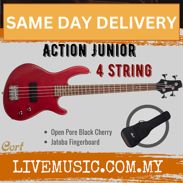 Cort Action Junior Bass Guitar Jatoba Fretboard with CGP31 and Gig Bag - Open Pore Black Cherry