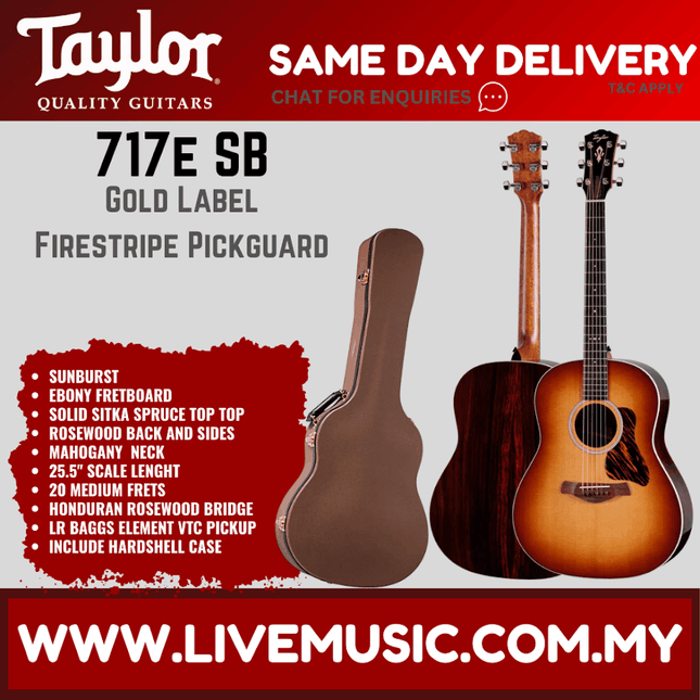 Sunburst acoustic guitar with Firestripe pickguard, Taylor 717e SB Gold Label
