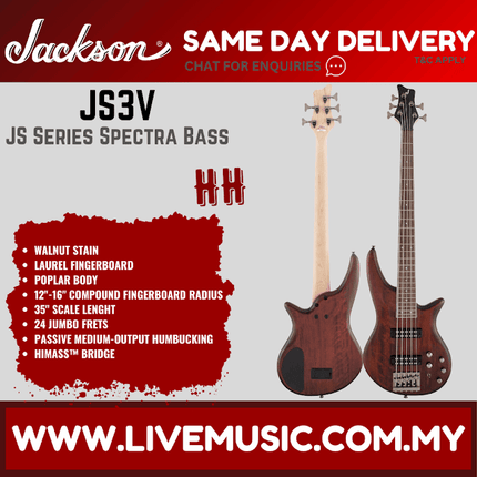 Jackson JS Series Spectra JS3V 5-String Bass Guitar, Laurel Fretboard - Walnut Satin (JS-3V/JS 3V)