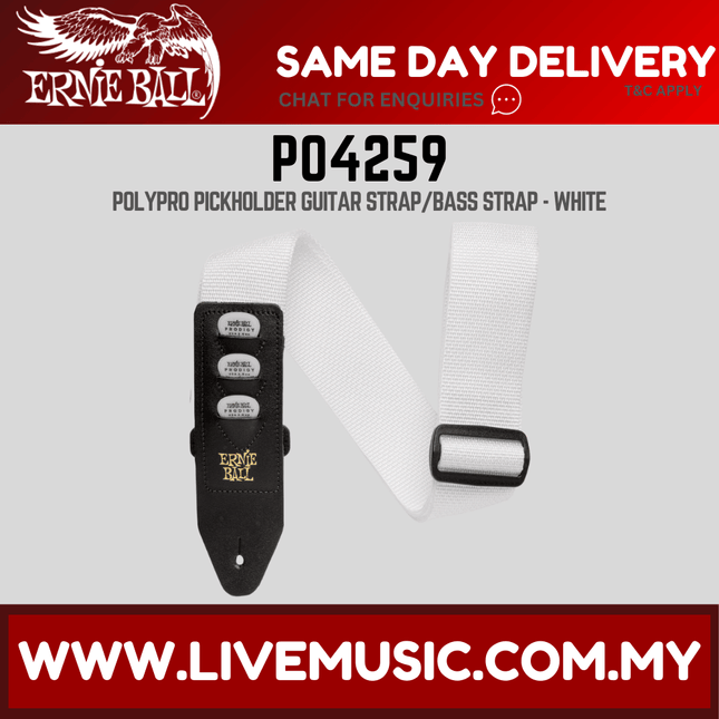 Ernie Ball 4259 Pickholder Polypro Guitar Strap, White
