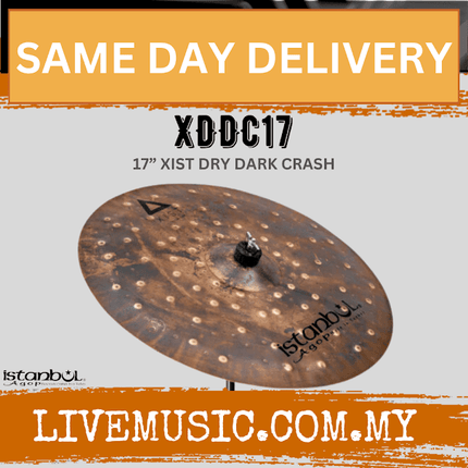17-inch Istanbul Agop Xist Dry Dark Crash cymbal with riveted hammer marks