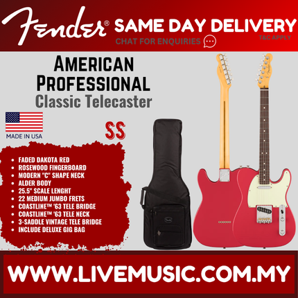 Fender American Professional Classic Telecaster Electric Guitar, RW FB, Faded Dakota Red