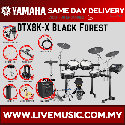 Yamaha DTX8K-X Electronic Drum Set With Laney AH40 Amplifier And Drum Throne - Black Forest ( DTX8 / DTX8K / DTX8KX )