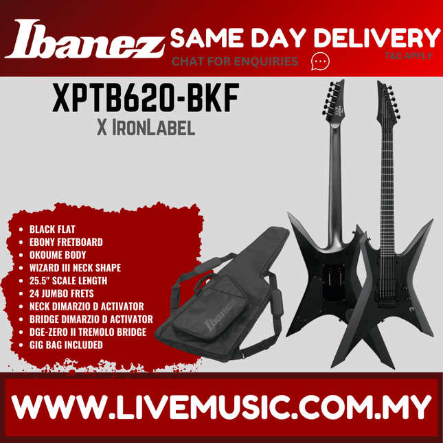 Ibanez Iron Label XPTB620-BKF Electric Guitar w/Bag, Black Flat ( XPTB620 BKF / XPTB620BKF )