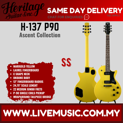 Heritage Ascent Collection H-137 P90 Electric Guitar-Marigold Yellow (H137P90 H 137 P90)