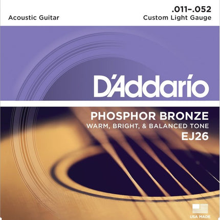 D'Addario EJ26 - Phosphor Bronze Acoustic Strings, Custom Light (11-52)(DAddario)