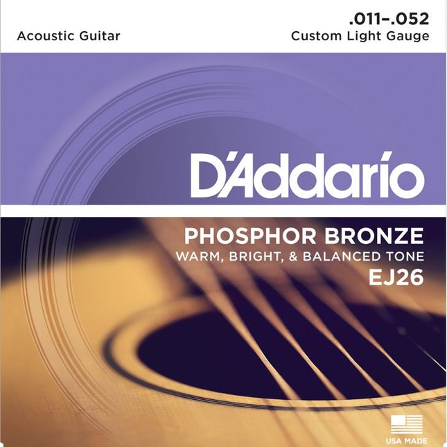 D'Addario EJ26 - Phosphor Bronze Acoustic Strings, Custom Light (11-52)(DAddario)