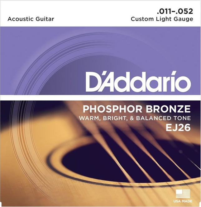 D'Addario EJ26 - Phosphor Bronze Acoustic Strings, Custom Light (11-52)(DAddario)
