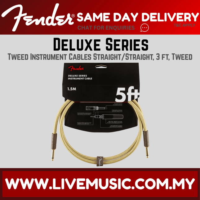 Fender Deluxe Series Instrument Cable, 5ft - Tweed