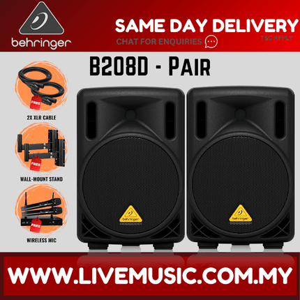 Behringer Eurolive B208D 200W 8" Powered Speaker w/Wireless Mic,Speaker Stand & Cable - Each / Pair ( B-208D / B 208D )