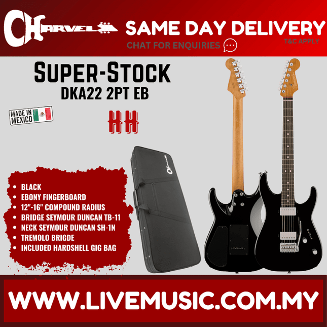 Charvel Super-Stock DKA22 2PT EB Electric Guitar, Ebony FB, Gloss Black