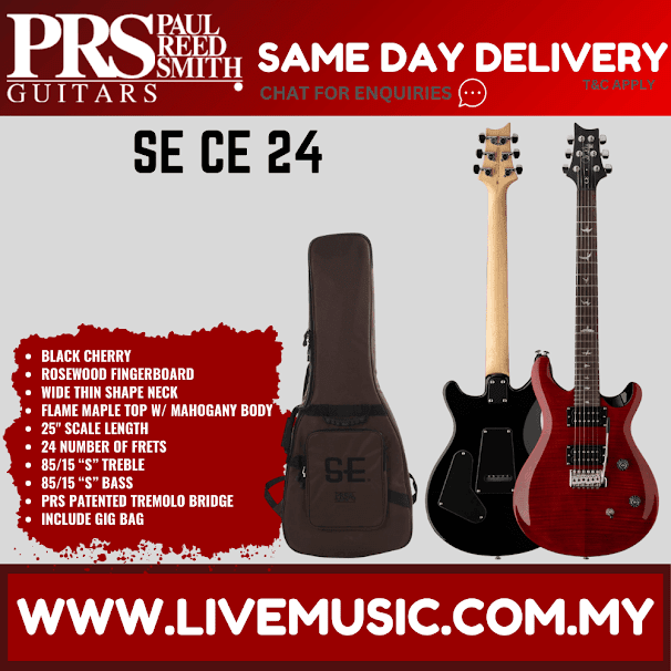 PRS SE CE24 Maple Top Electric Guitar w/GigBag, Rosewood FB, Black Cherry