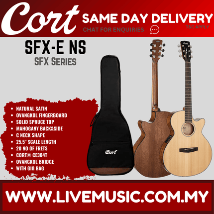 Cort SFX-E - Acoustic-Electric Guitar Ovangkol Fretboard with Gig Bag - Natural Satin (SFX E/SFXE)