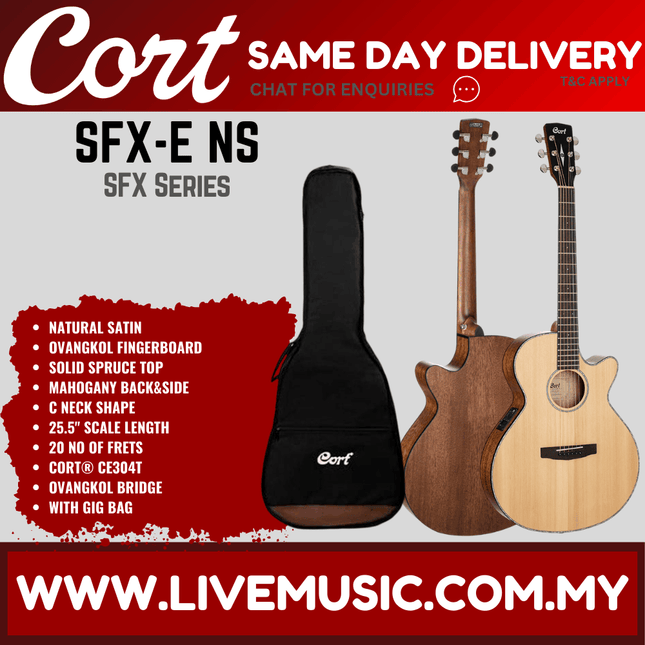 Cort SFX-E - Acoustic-Electric Guitar Ovangkol Fretboard with Gig Bag - Natural Satin (SFX E/SFXE)