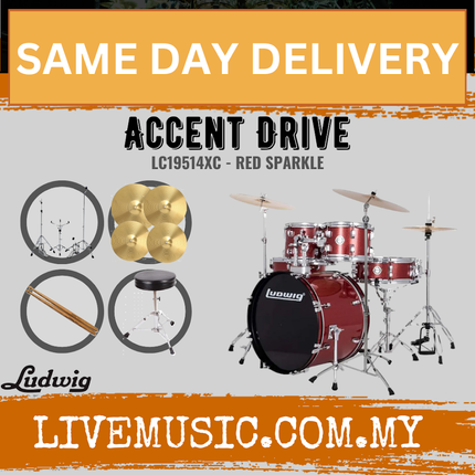 Ludwig LC19514XC / LC19519XC / LC19515XC / LC19511XC Accent Drive 5-Piece Drum Set w/Hardware+Throne+Cym14/16/20