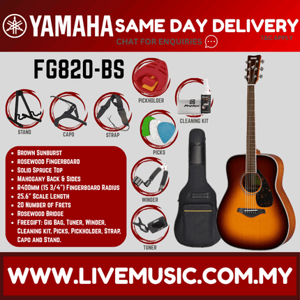 Yamaha FG820 Dreadnought Acoustic Guitar - Brown Sunburst ( FG-820 / FG 820 )