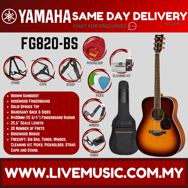 Yamaha FG820 Dreadnought Acoustic Guitar - Brown Sunburst ( FG-820 / FG 820 )