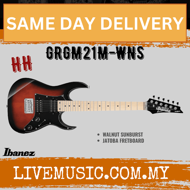 Ibanez Gio GRGM21M HH Mikro Solid Body Electric Guitar Maple Fretboard - Walnut Sunburst / Blue Burst (GRGM21M-BLT GRGM21M-WNS)