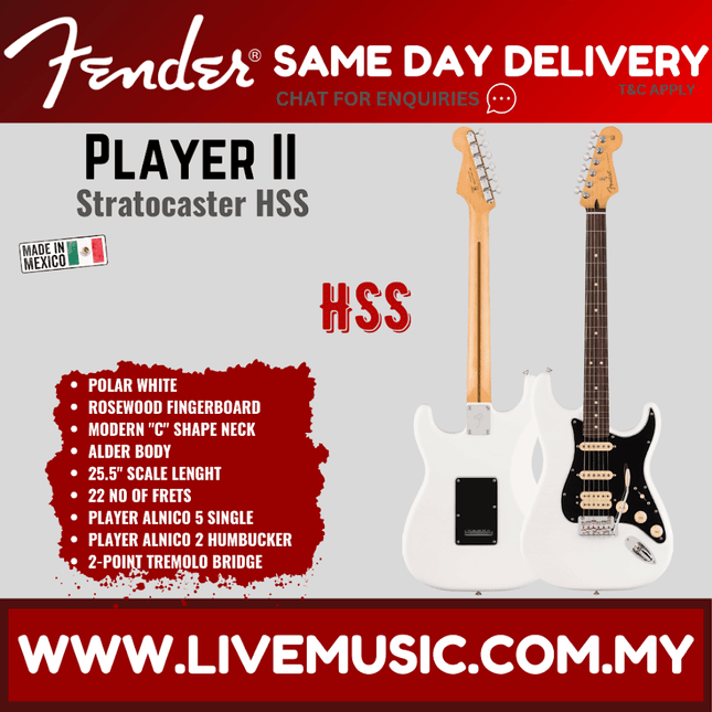 Fender Player II Stratocaster HSS Electric Guitar, RW FB, 3 Tone Sunburst / Birch Green / Coral Red / Polar White