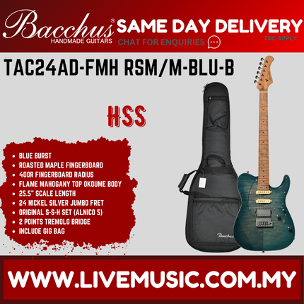 Bacchus TAC24AD-FMH RSM/M-BLU-B Universe Series Roasted Maple Electric Guitar, Blue Burst ( TAC24ADFMHRSMM / TAC24AD FMH RSMM )