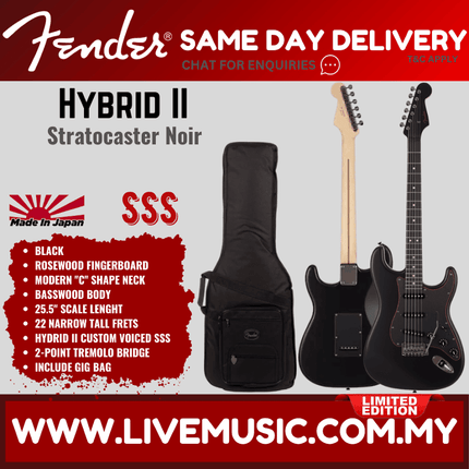 Fender Japan Ltd Ed Hybrid II Stratocaster Electric Guitar, Noir, RW FB, Black