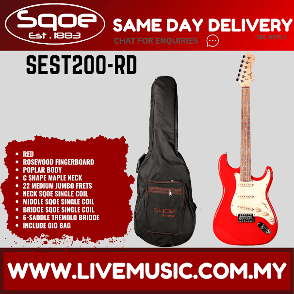 SQOE SEST200 Stratocaster SSS 6-String Electric Guitar Rosewood Fretboard - Red ( SEST 200 / SEST-200 )