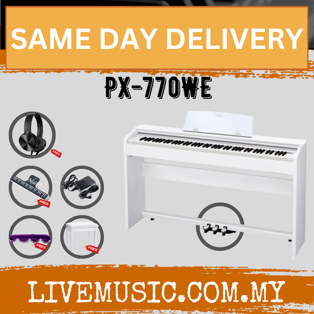 White 88-key digital piano with keyboard and stand