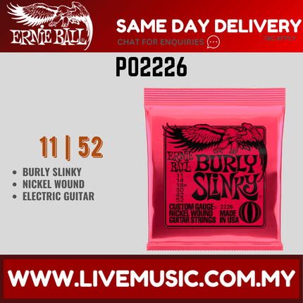 Ernie Ball 2226 Burly Slinky Nickel Wound Electric Guitar Strings, 11-52 Gauge