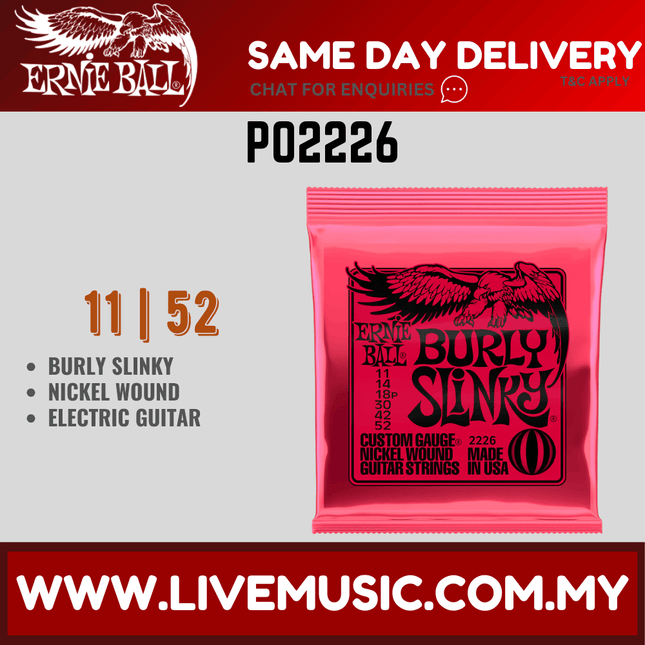 Ernie Ball 2226 Burly Slinky Nickel Wound Electric Guitar Strings, 11-52 Gauge