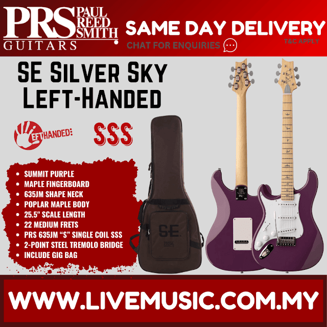 PRS SE Silver Sky Left-Handed Electric Guitar w/Bag, Maple FB