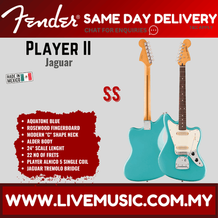 Fender Player II Jaguar Electric Guitar, RW FB - Aquatone Blue