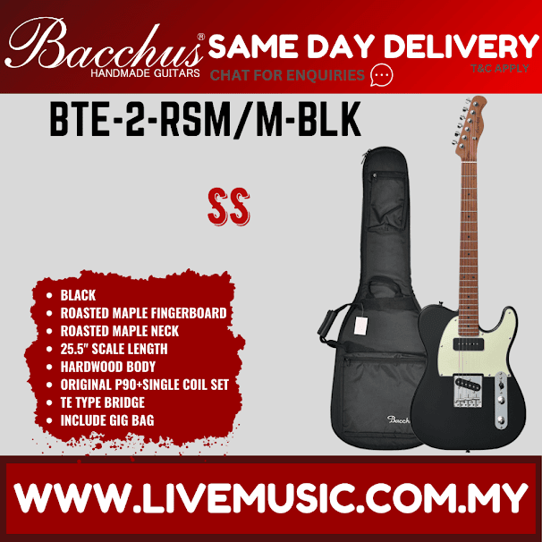 Bacchus BTE-2-RSM/M Electric Guitar, Roasted Maple Fretboard - Black ( BTE2RSMM / BTE2 / BTE 2 RSM M )