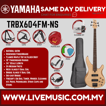 Yamaha TRBX604FM 4-string Electric Bass Guitar - Natural Satin ( TRBX 604FM / TRBX-604FM )