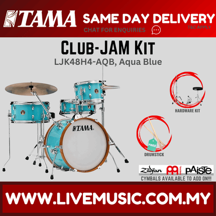 Tama LJK48H4 Club-Jam Kit 4-pieces Basic Kit Drum Set, Cymbals Not Included - Aqua Blue (ClubJamKit LJK48H4)