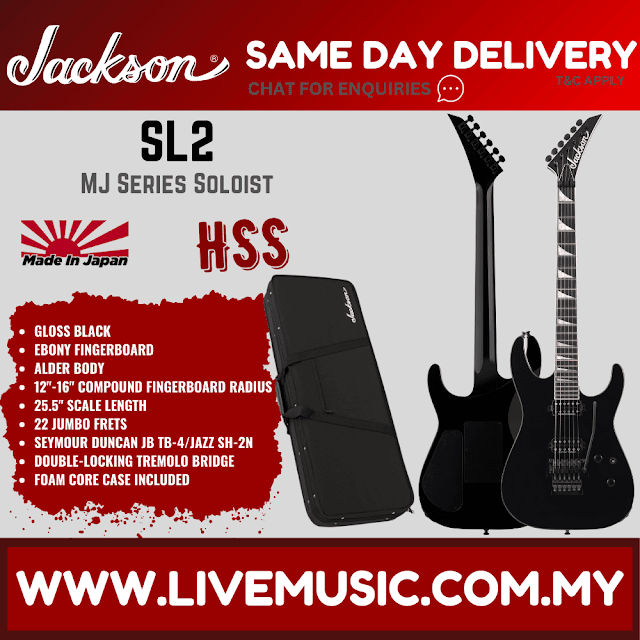Jackson MJ Series Soloist SL2 Electric Guitar, Ebony FB, Gloss Black