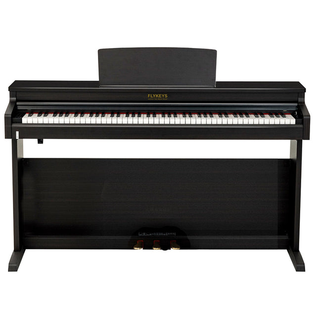 Flykeys 88-key digital piano keyboard, black console with full-size keybed