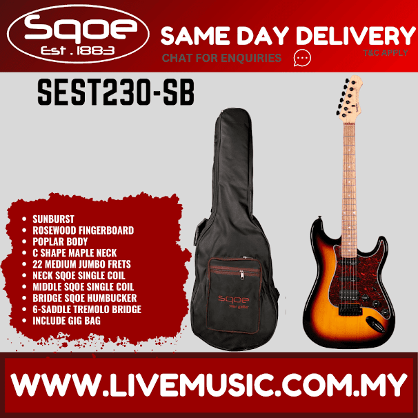 Sunburst HSS electric guitar with rosewood fretboard and black gig bag