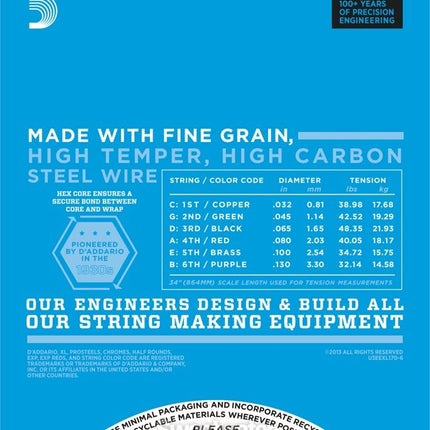 D'Addario EXL170-6 - Nickel Wound 6-String Bass Strings, Light, , Long Scale (32-130)(DAddario/EXL170)