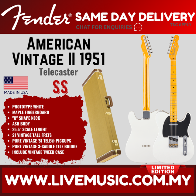 Fender Limited Edition American Vintage II 1951 Telecaster Guitar, Maple FB, Prototype White