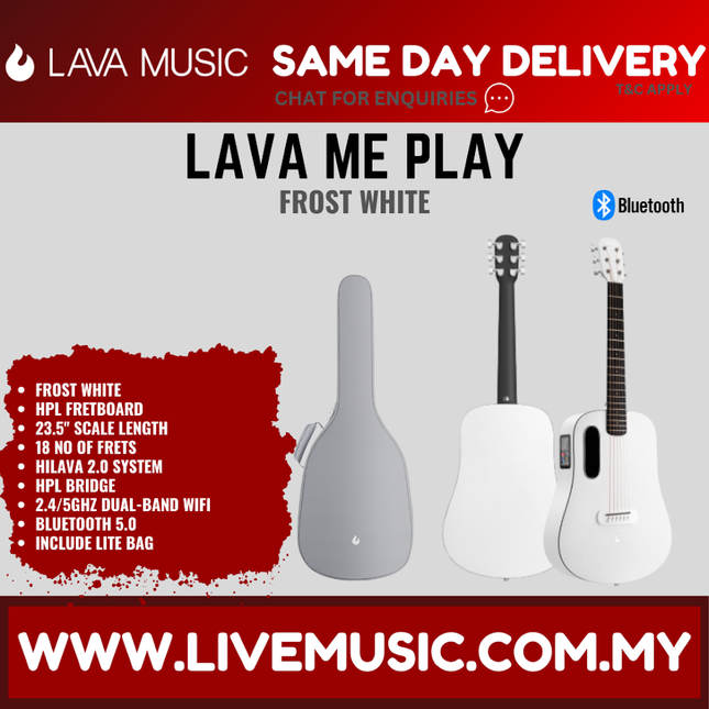 Lava Me Play 36" All-Weather Body Smart Acoustic Electric Guitar With Touchscreen Effects and Lite Bag-Sail White