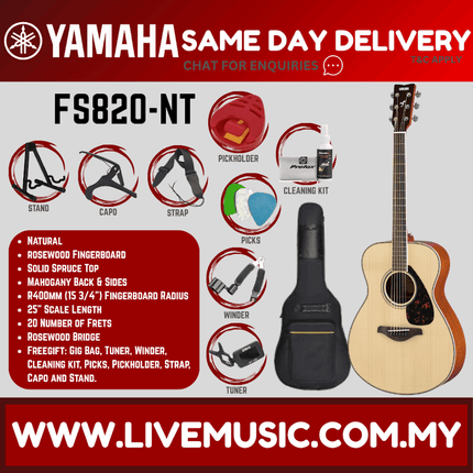 Yamaha FS820 Concert Acoustic Guitar W/Bag - Natural (FS-820 FS 820)