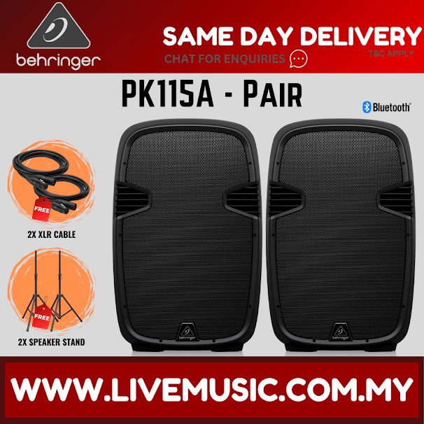 Behringer PK115A Active 800W 15" PA Speaker w/Bluetooth w/Wireless Mic, Speaker Stand & Cable ( PK-115A / PK 115A )