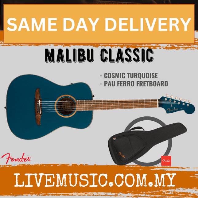 Cosmic turquoise acoustic-electric guitar with gig bag, small-bodied Malibu Classic