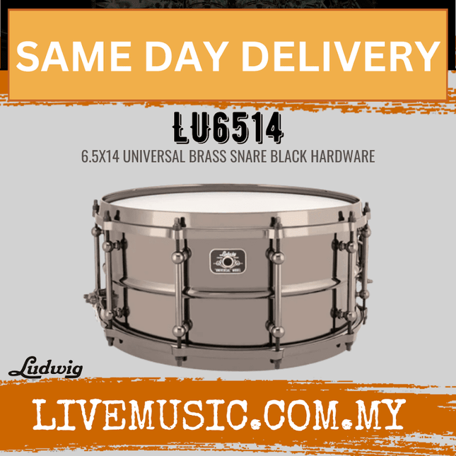 Ludwig LU6514 6.5x14inch Universal Brass Snare, Black Nickel Plated Shell