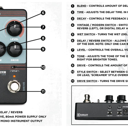 Keeley DDR-Drive Delay Reverb Guitar Effects Pedal
