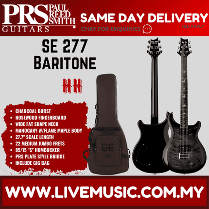 PRS SE 277 Baritone Electric Guitar - Charcoal Burst (SE-277/SE277)