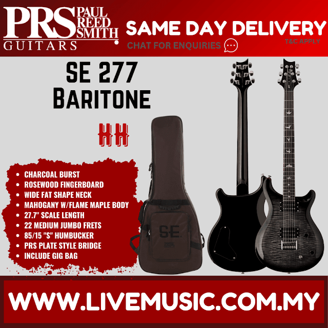PRS SE 277 Baritone Electric Guitar - Charcoal Burst (SE-277/SE277)