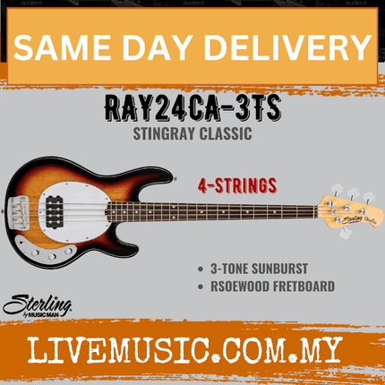Sterling by Music Man RAY24CA StingRay Classic Electric 4-String Bass Guitar - 3 Tone Sunburst (RAY-24CA/RAY 24CA)