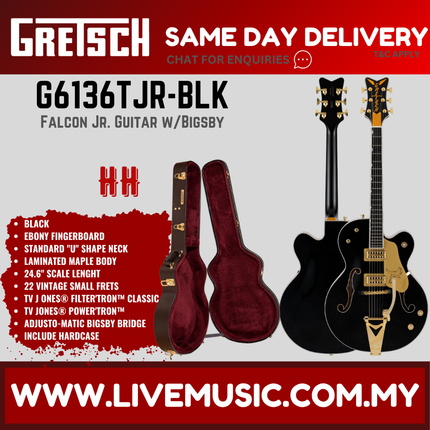 Gretsch G6136TJR-BLK Limited Edition Falcon Jr. Guitar w/Bigsby, Black