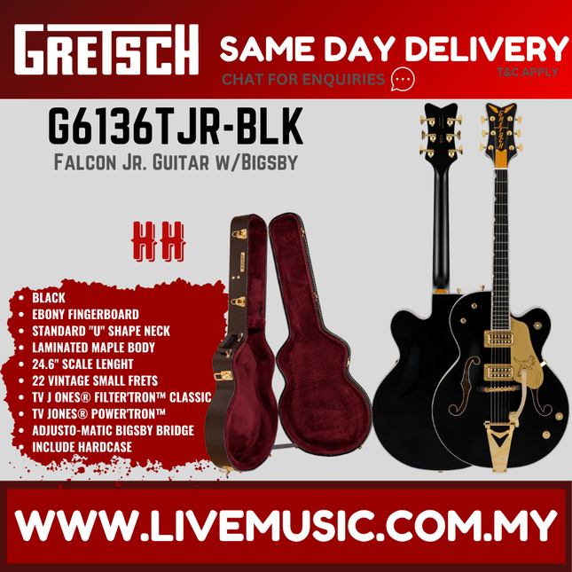 Gretsch G6136TJR-BLK Limited Edition Falcon Jr. Guitar w/Bigsby, Black